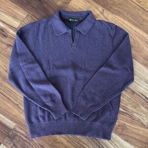 Loro Piana Men's Deep Purple V-Neck Sweater